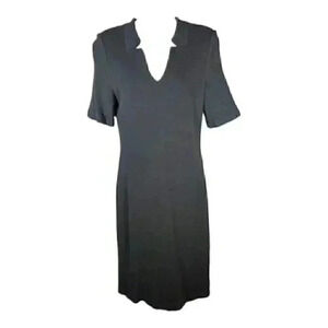 St. John Caviar Dress Midi Black Women's XS Short Sleeve V-Neck Woo